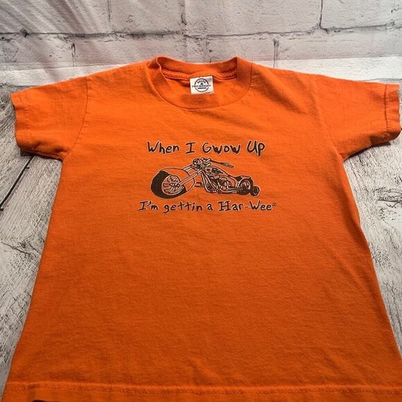 HARLEY DAVIDSON Kid’s “When I Gwow Up I’m Getting A Har-Wee” Tee / Size: S 6/8 - Picture 1 of 5